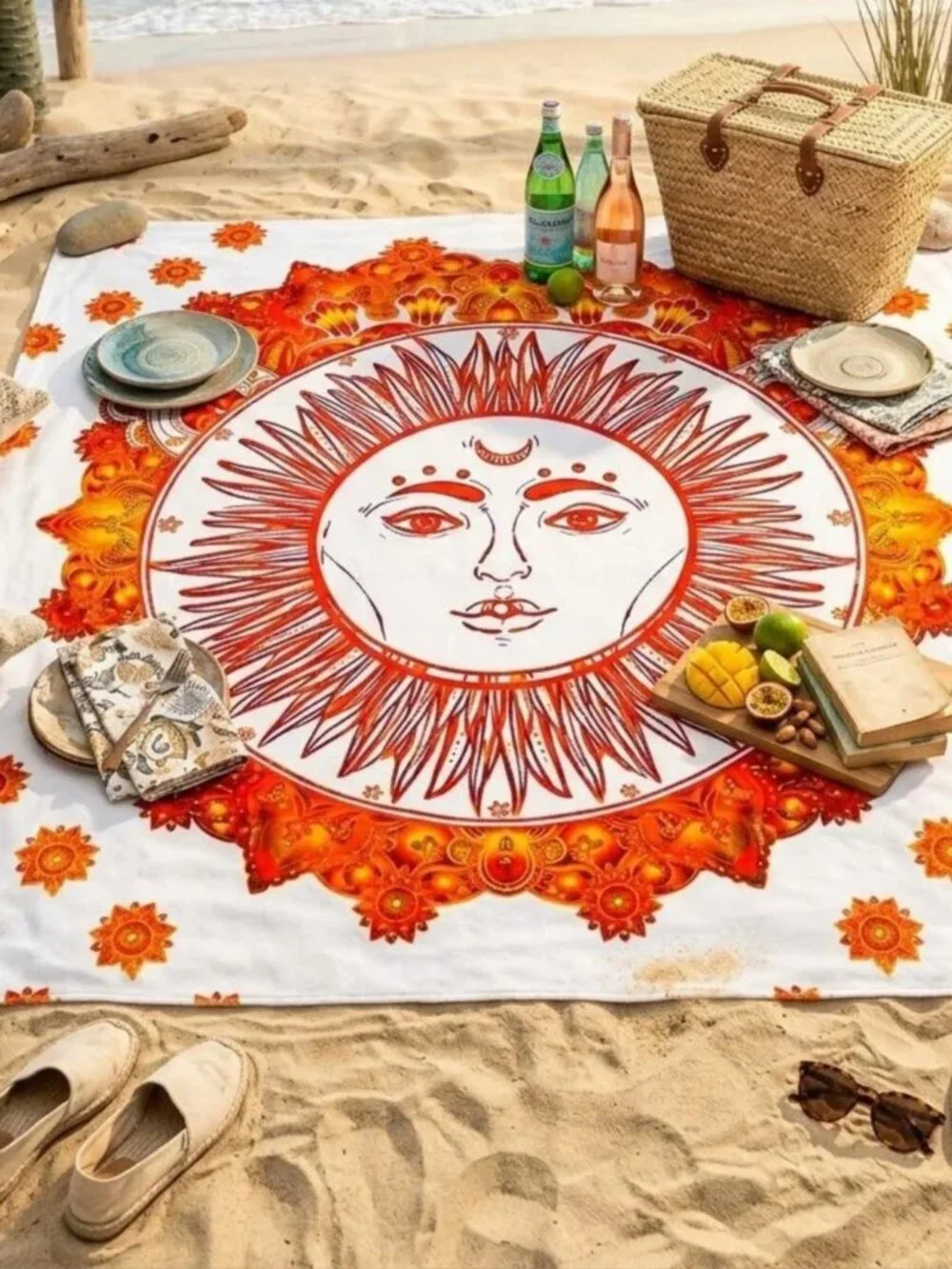 BRAND NEW Queen Size Large COTTON Cosmic Sun Stars Orange Gold Boho Tapestry